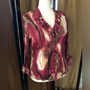 PIANO Crinkle MultiColor Blouse w Beads Sequins Trim